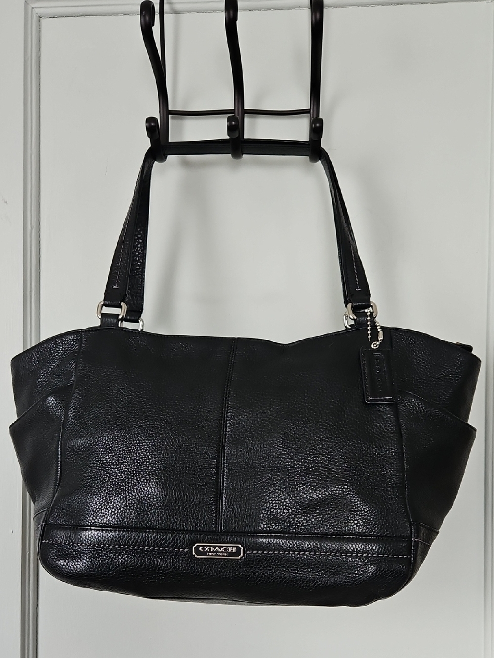 Coach Park Carrie Signature Carryall Tote Black Leather Shoulder Bag